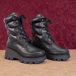 Cougar Women Verona Black Leather Platform Festival Combat Ankle Boots sz 8